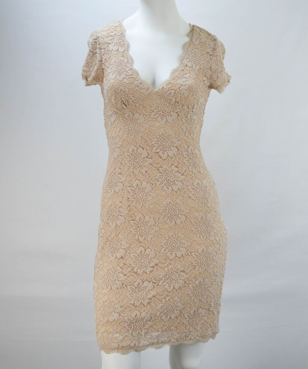 CACHE Lace Floral Cream Bodycon Dress Size 2